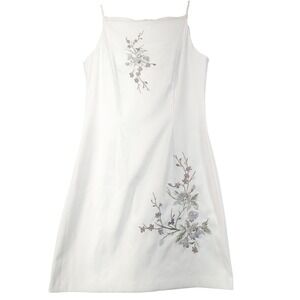 CDC Petites White Floral Embroidered Sheath Dress Square Neck Spaghetti Strap 6P
